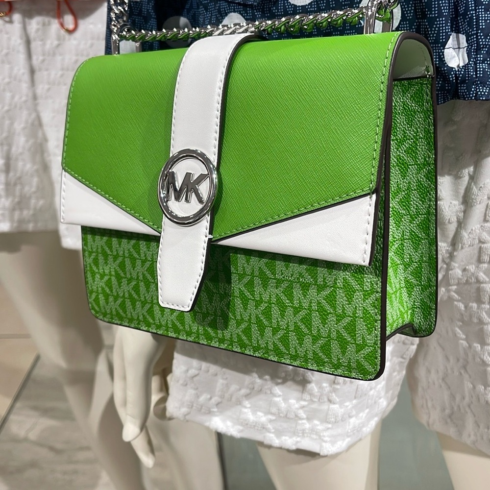 Michael Kors Greenwich Small Color-Block Signature Logo Flap Crossbody XBODY Bag - Picture 8 of 16
